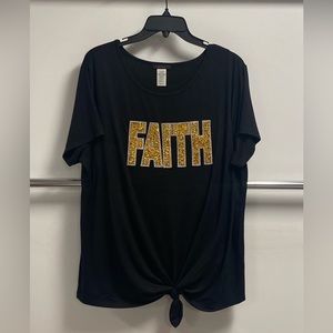 Short sleeve side cinch FAITH rhinestone top